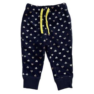 NWT GAP Baby Girl Fleece Pants Sz 12-18M Blue Hearts Pull-On Elastic Waist